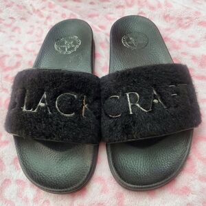 Blackcraft Women's Black Fuzzy Slide Sandles